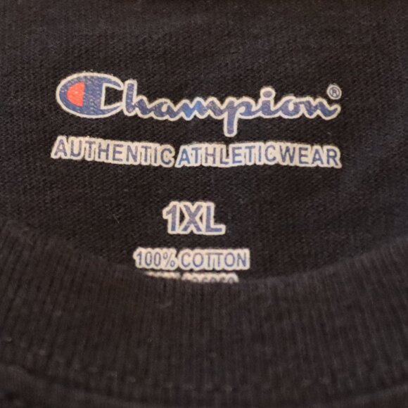 Champion Black Short Sleeve Logo Tee 100% Cotton Men's 1XL - Picture 2 of 7